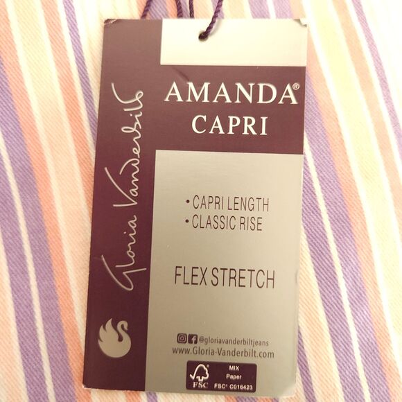 NWT Gloria Vanderbilt Womens 22W 46x20 Pastel Striped High Rise Amanda Capris - Picture 3 of 8